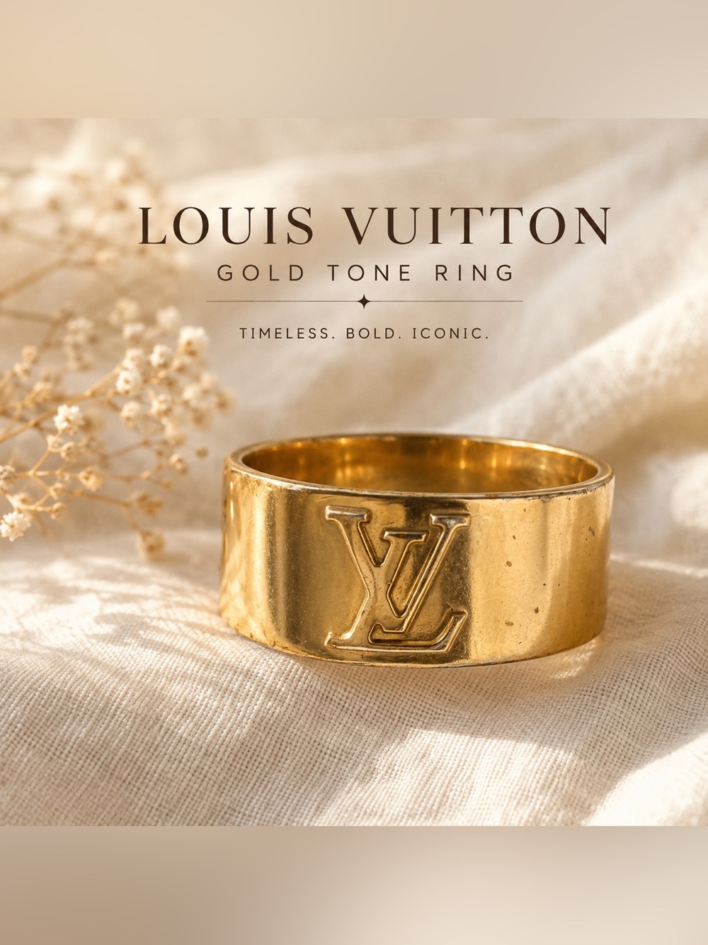 Authentic Louis Vuitton Gold Logo Men's Ring